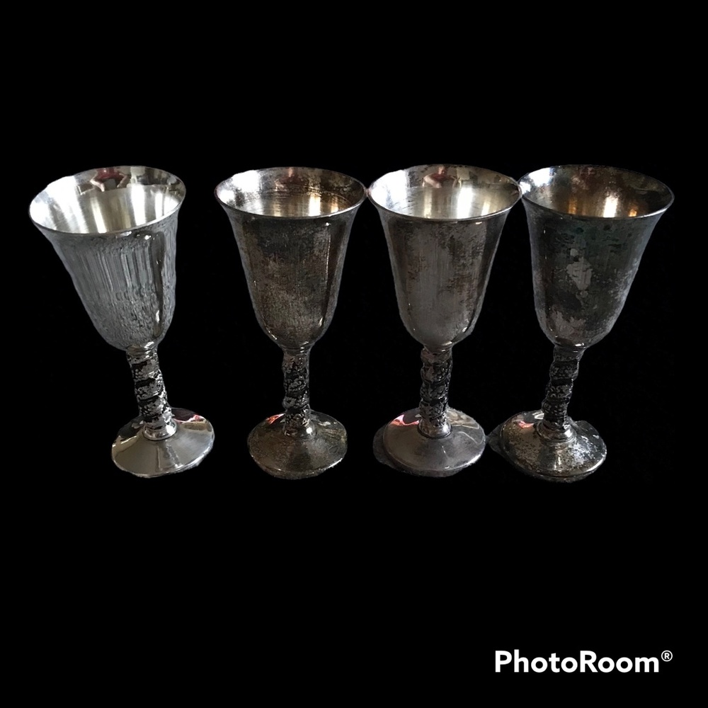 Vintage Roma S.L. Madrid Silver-Plated Grapevine Cordial Goblets - Set of 4